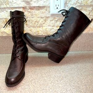 Enzo Angiolini Tarot Leather Lace Up Calf Boots chocolate Brown Soft leather sz7